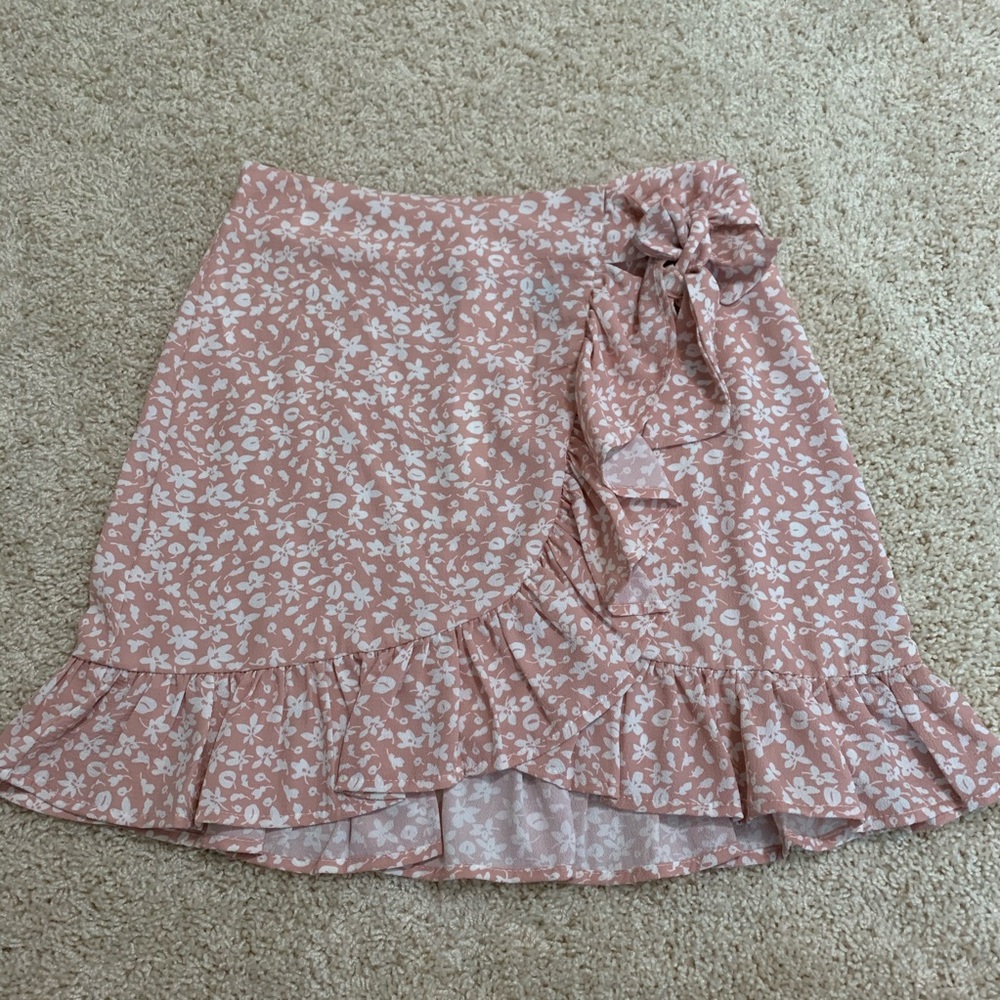 Shein Pink Floral Wrap Skirt